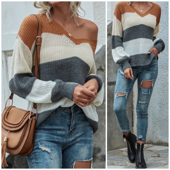 Sweaters - SOLD OUT Autumn Shades Colorblock Knit Slouchy Sweater